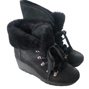 PM3 J Crew Women's Nordic Wedge Winter Boots Fur Lined Black sz‎ 9 M Style K2901